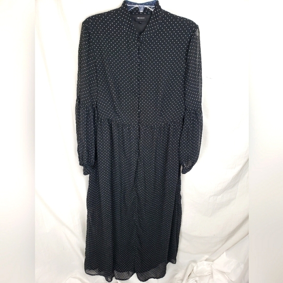 Who What Wear Black Polka Dotted Sheer Sleeve Button Up Maxi Dress w/Slip Sz L - Picture 2 of 9